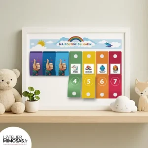 Tableau de routine du matin à imprimer pour enfants – Rituel Montessori du coucher avec pictogrammes colorés en français